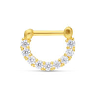 Clicker per septum in oro 18K con cristalli chiari su sfondo bianco