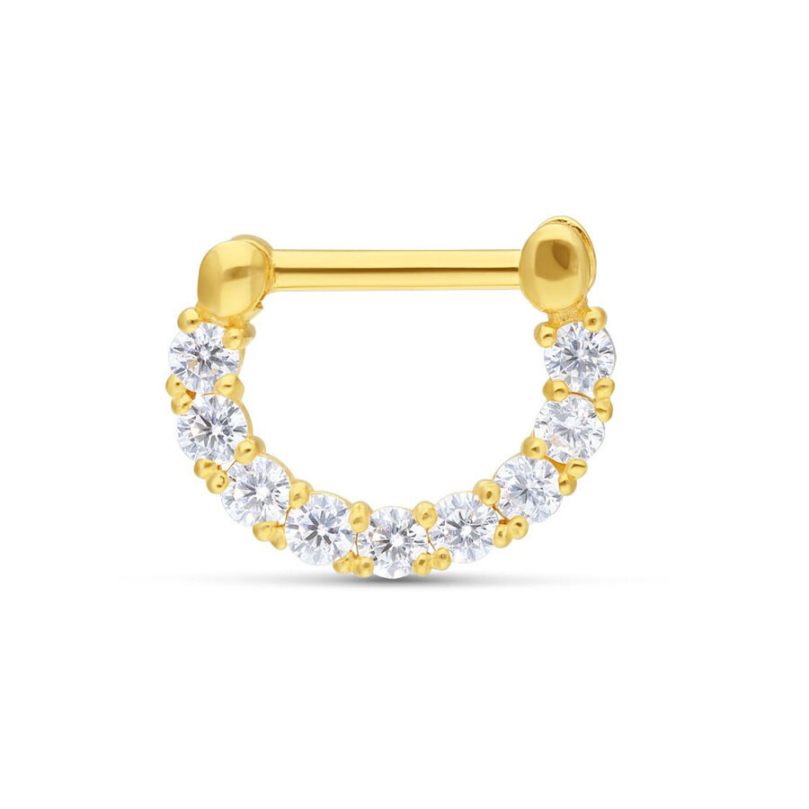 Clicker per septum in oro 18K con cristalli chiari su sfondo bianco