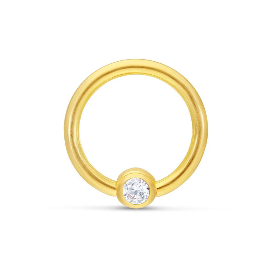 18K Gold Clip in Ring con Cristallo Anello Clip in oro 18K con cristallo chiaro su sfondo bianco