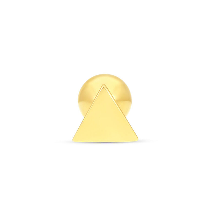 Barbell per orecchio in oro con design a triangolo su sfondo bianco
