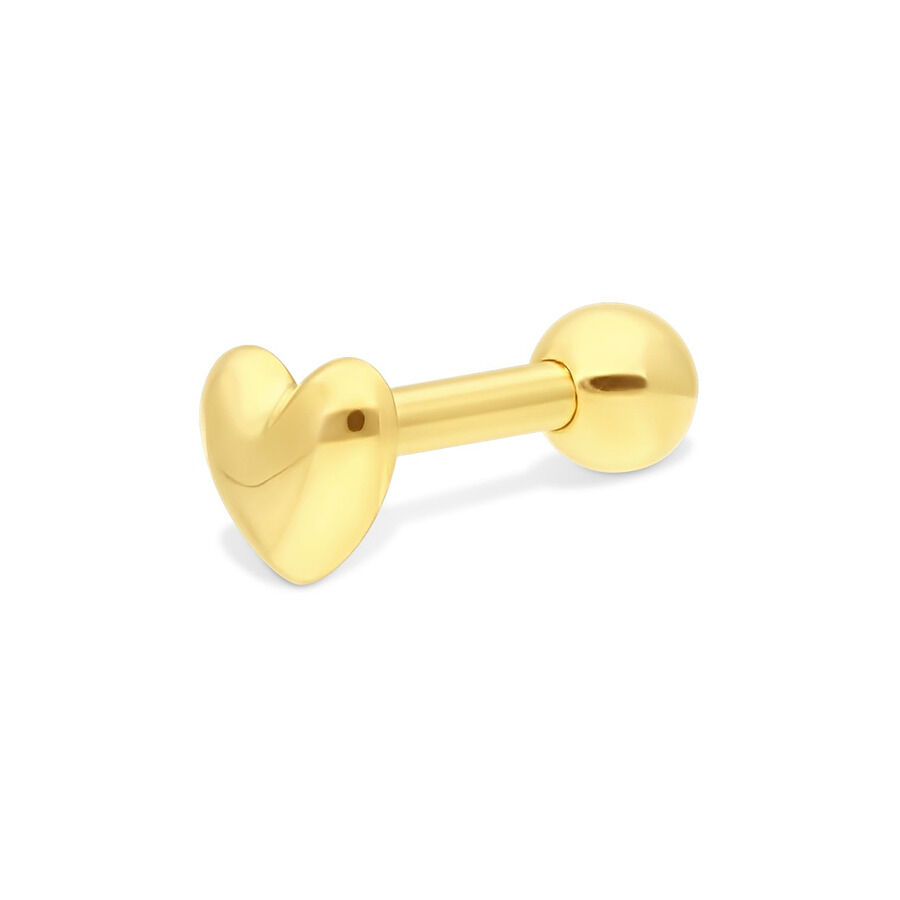 Orecchino a barretta in oro 18K con cuore e sfera su sfondo bianco