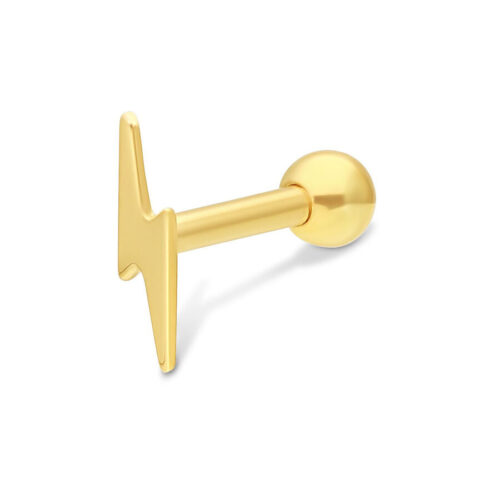 Orecchino a barra d'oro con design a fulmine su sfondo bianco