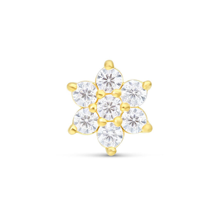 Orecchino Barbell a forma di fiore in oro 18K con cristalli chiari