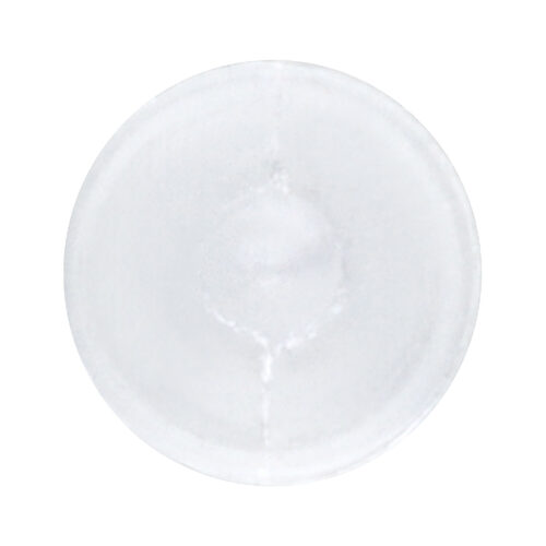 Piercing nasale rotondo e trasparente con fermasfera su sfondo bianco