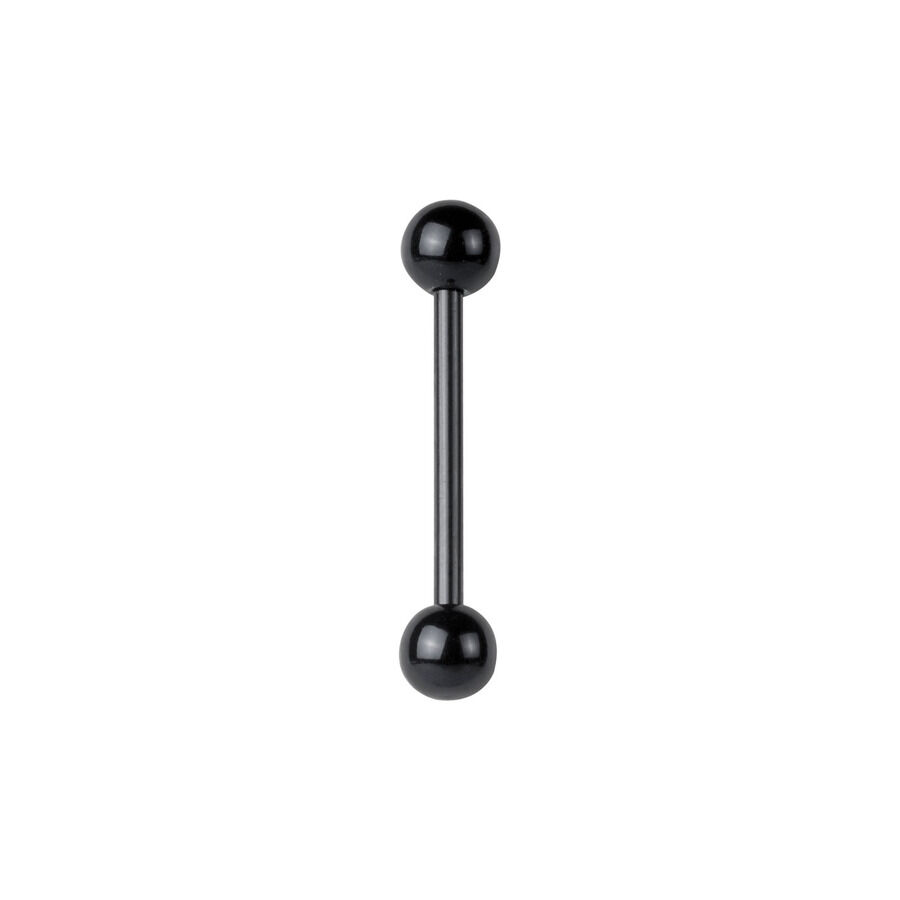 Barbell nero in Bioplast con chiusura sferica su sfondo bianco