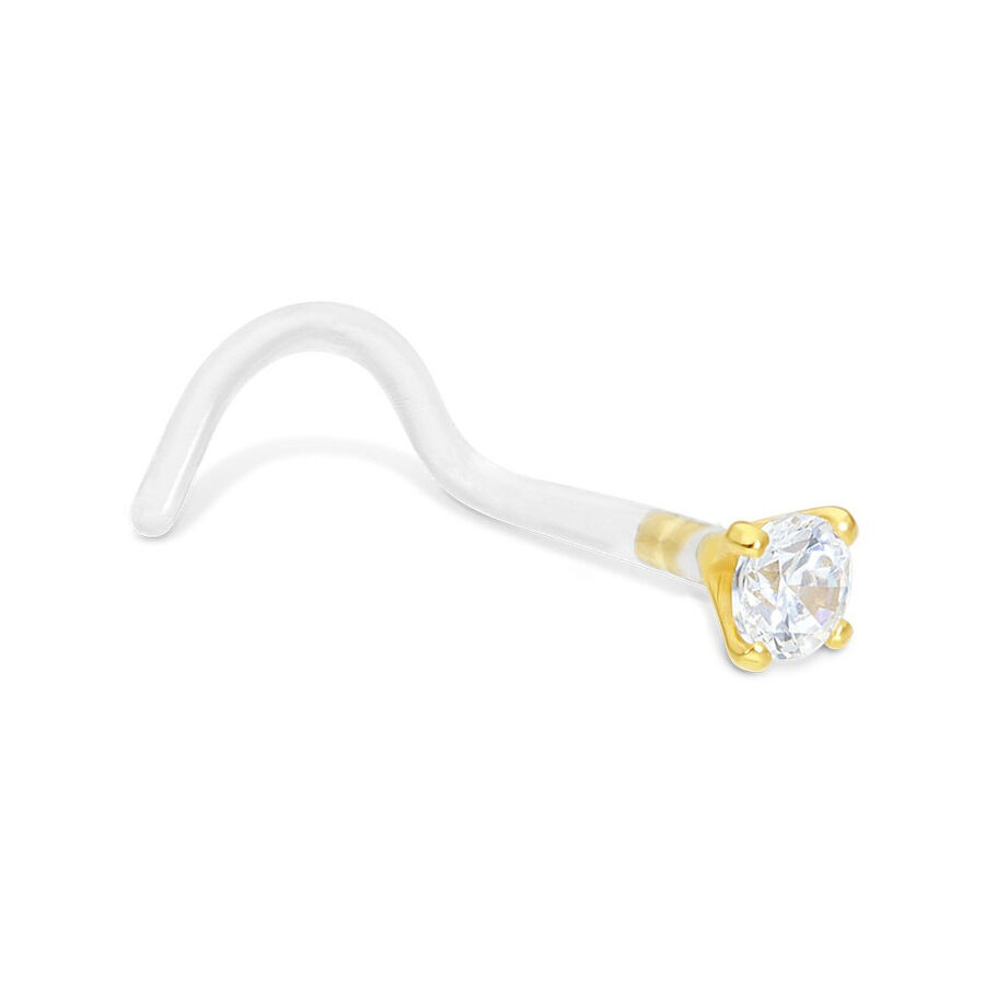 Piccolo piercing al naso in oro 750 con cristallo bianco su sfondo bianco