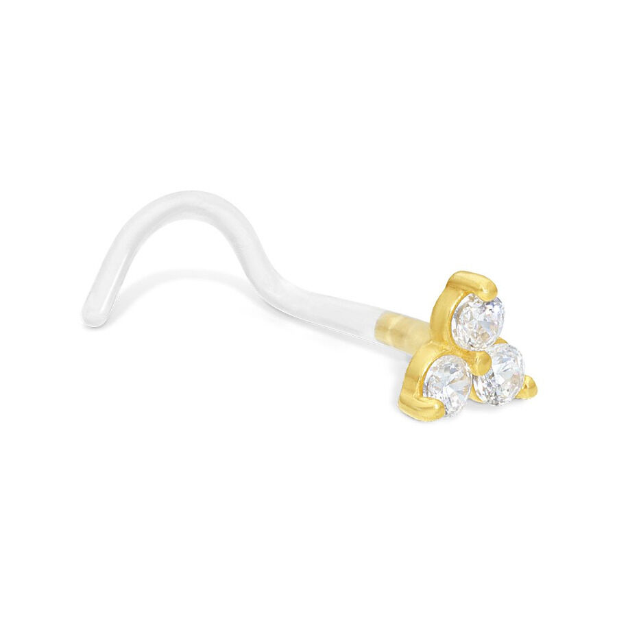 Nasenstecker in oro 18k con tre cristalli chiari su sfondo bianco