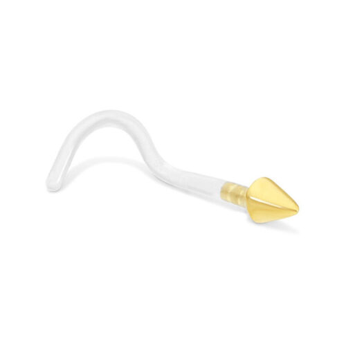Piercing al naso in oro 18k con design conico in Bioplast su sfondo bianco