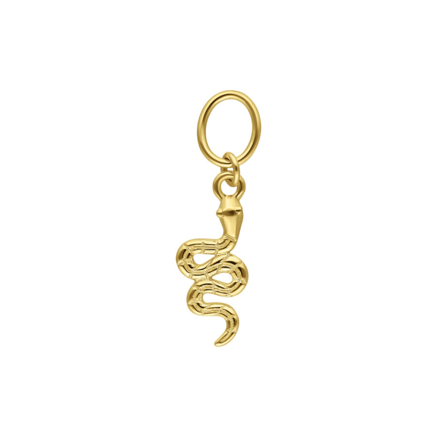 Ciondolo a forma di serpente in oro 18K con cristalli chiari su sfondo bianco
