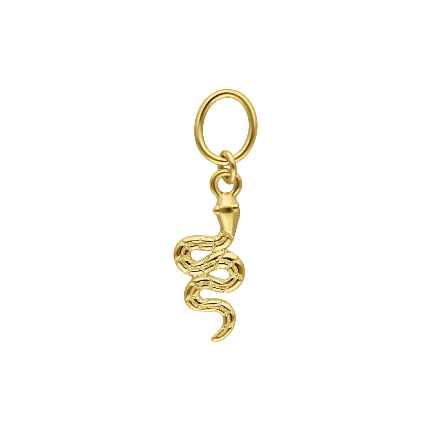 Ciondolo a forma di serpente in oro 18K con cristalli chiari su sfondo bianco