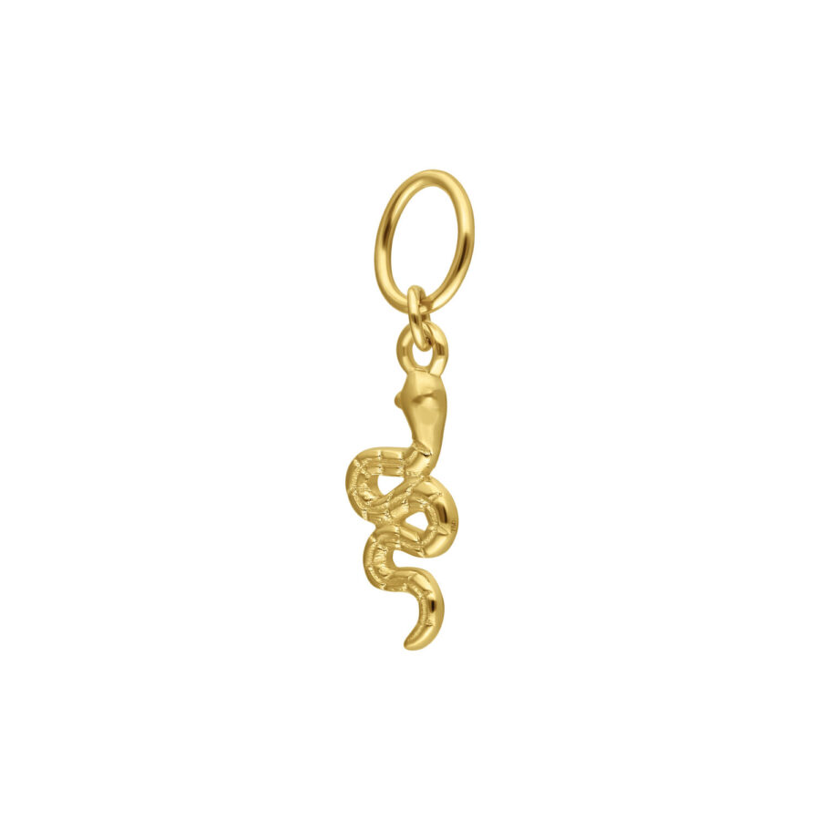 Ciondolo a forma di serpente in oro 750 su sfondo bianco