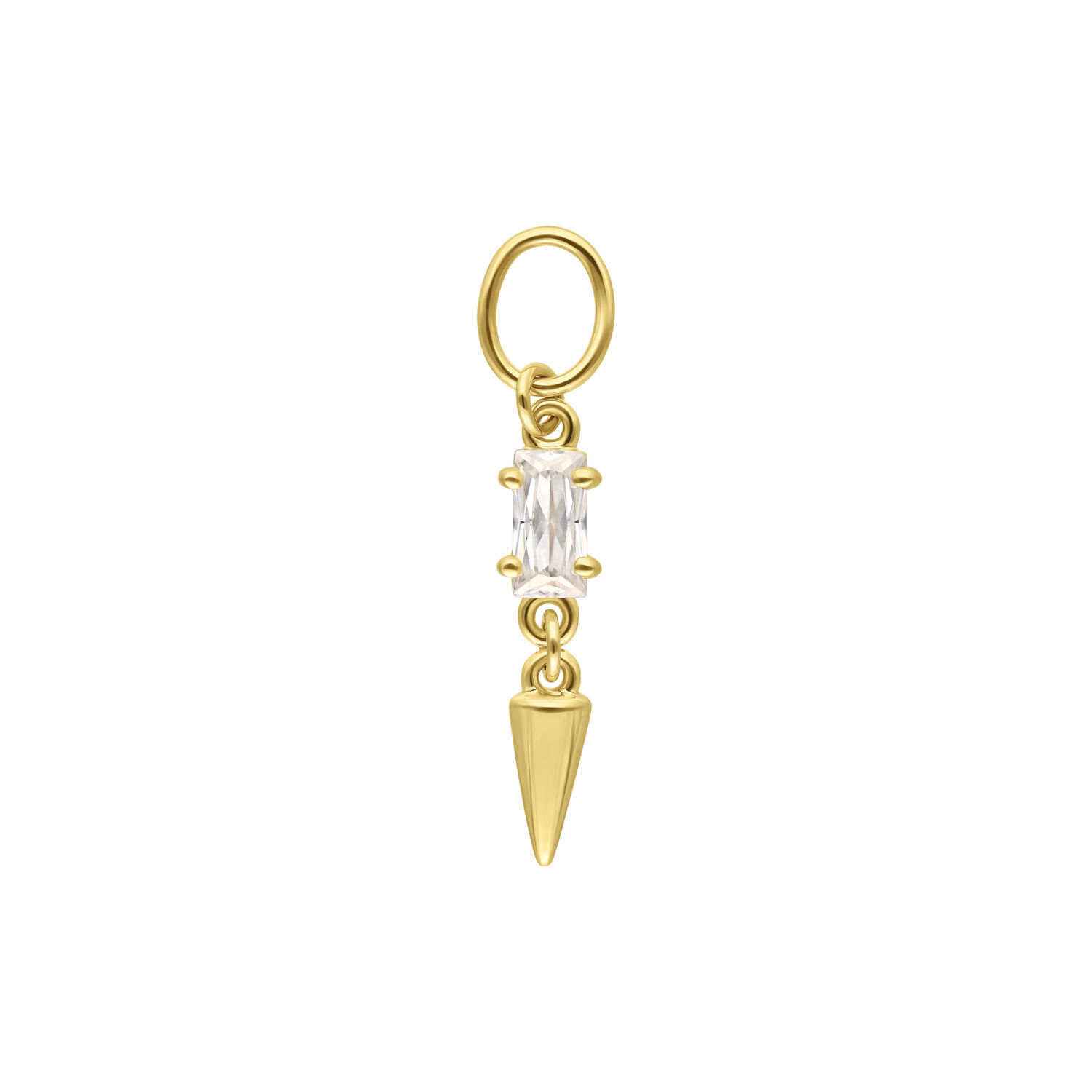 Ciondolo in Oro con Moissanite 18K e Spike Ciondolo dorato con Moissanite chiaro e Spike su sfondo bianco