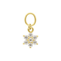 Pendente a forma di fiore in oro 18K con moissanite chiari su sfondo bianco