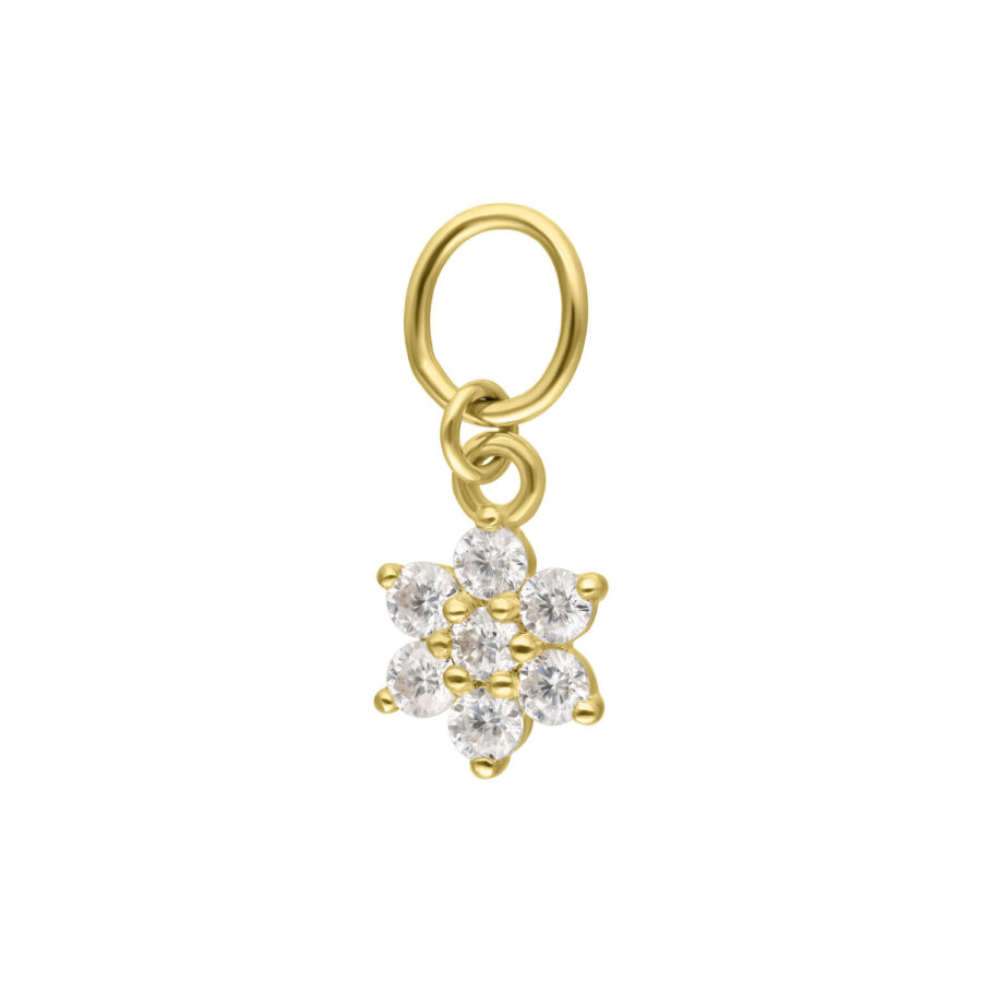 Ciondolo a fiore in oro 18K con cristalli chiari di moissanite