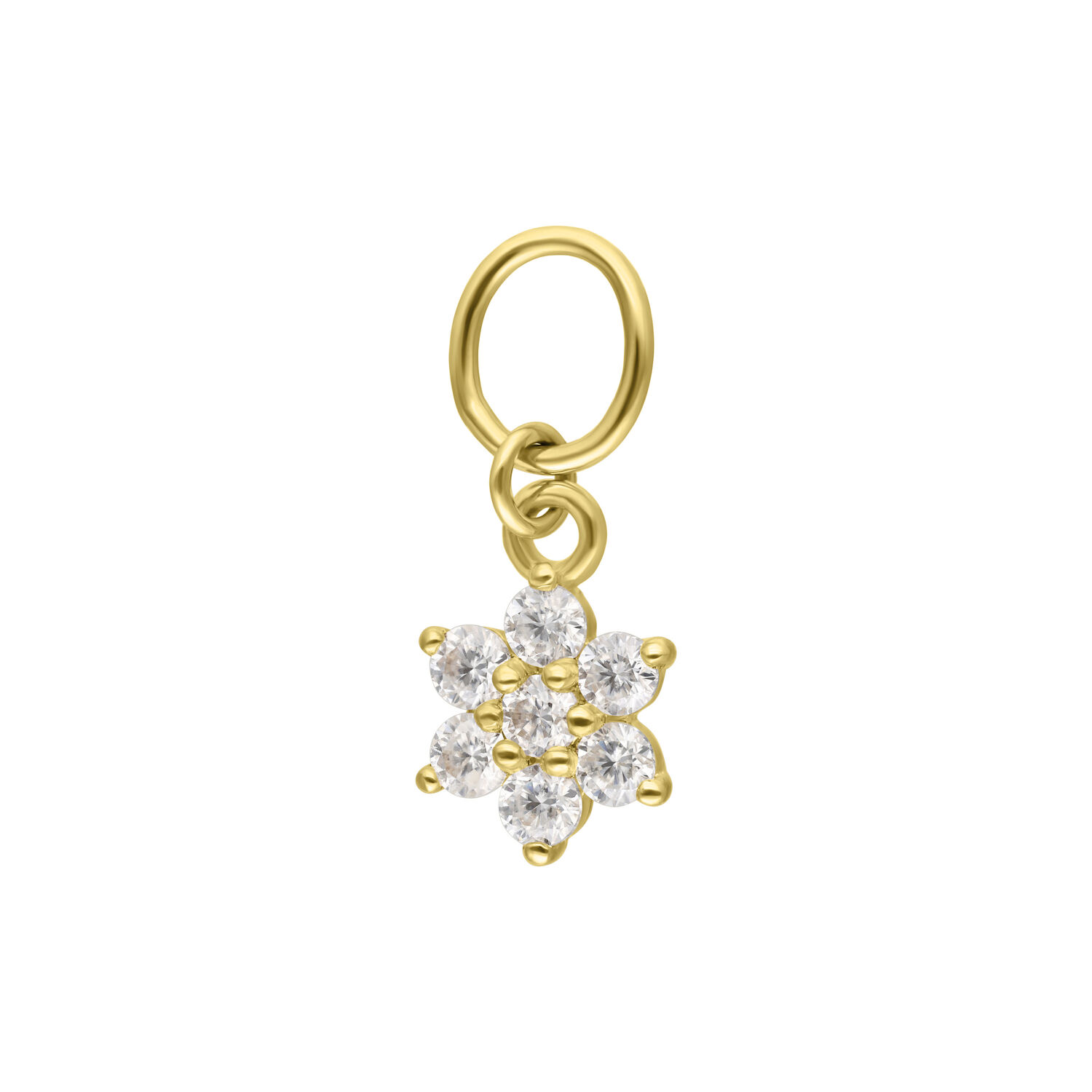 Ciondolo a fiore in oro 18K con cristalli chiari di moissanite