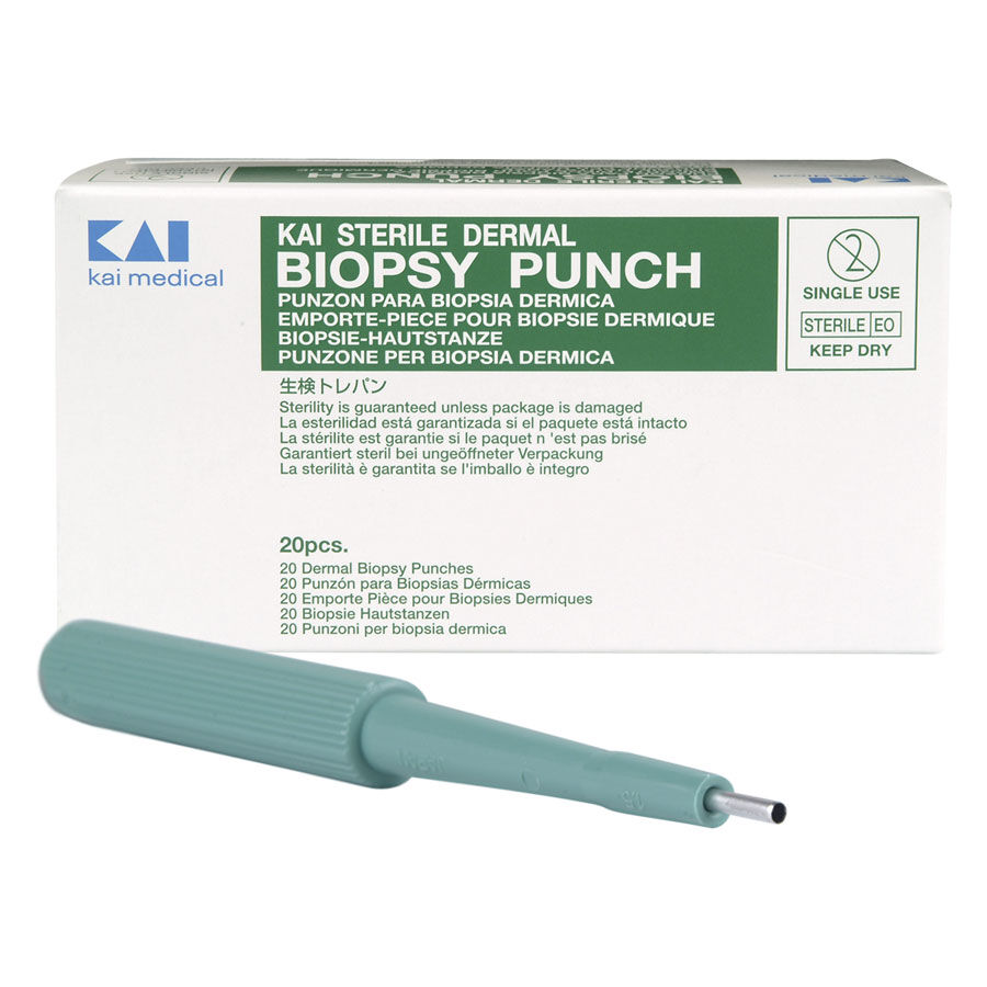 Punch Biopsia verde davanti a confezione bianca con scritta verde