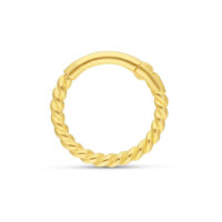 Anello a corda in oro 18K su sfondo bianco, ideale per piercing