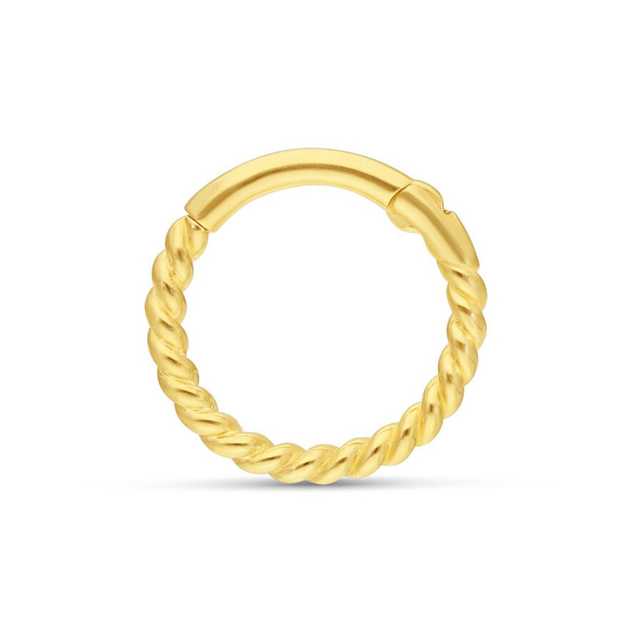 Anello a corda in oro 18K su sfondo bianco, ideale per piercing