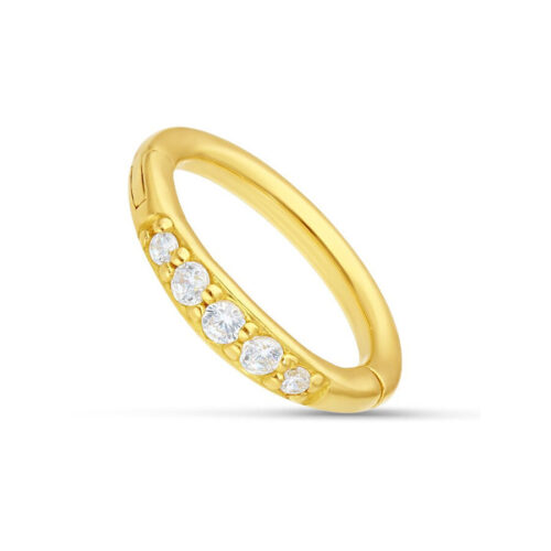 Anello piercing in oro 18K con cristalli chiari su sfondo bianco