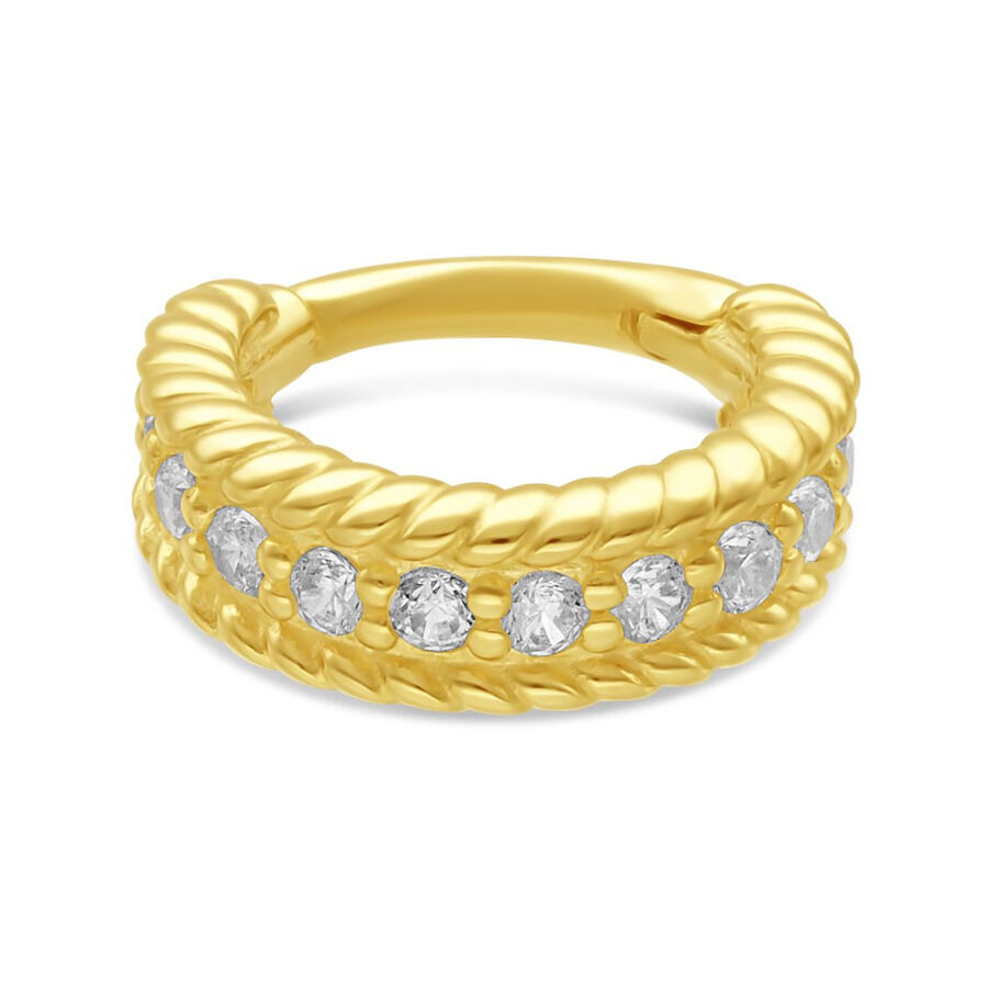 Anello piercing dorato con cristalli su sfondo bianco