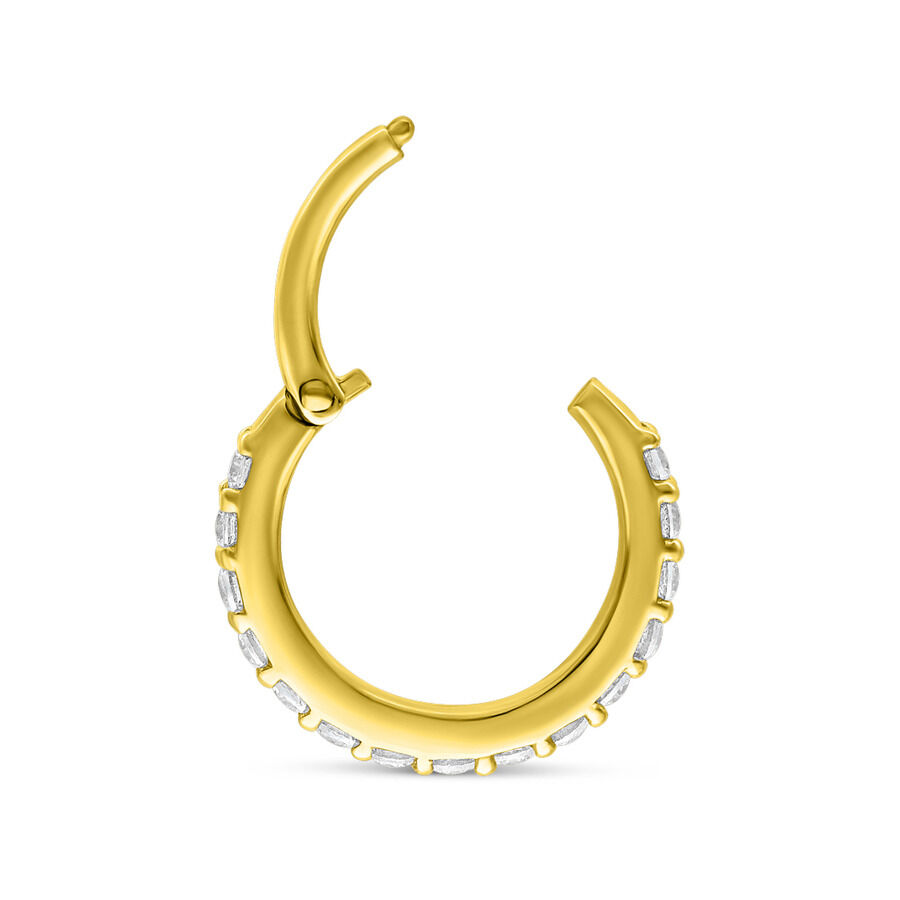 Anello piercing in oro 14K con cristalli chiari su sfondo bianco