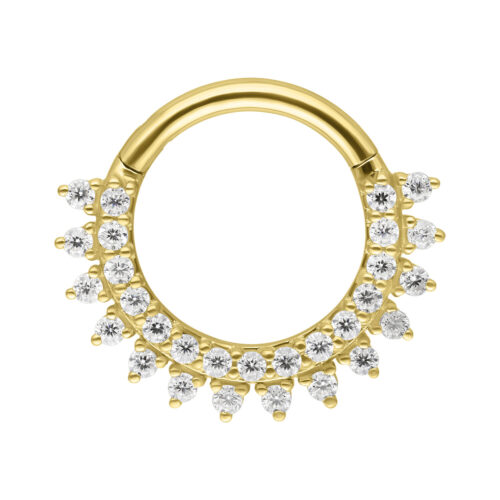 Anello da setto in oro con pietre di moissanite su sfondo bianco