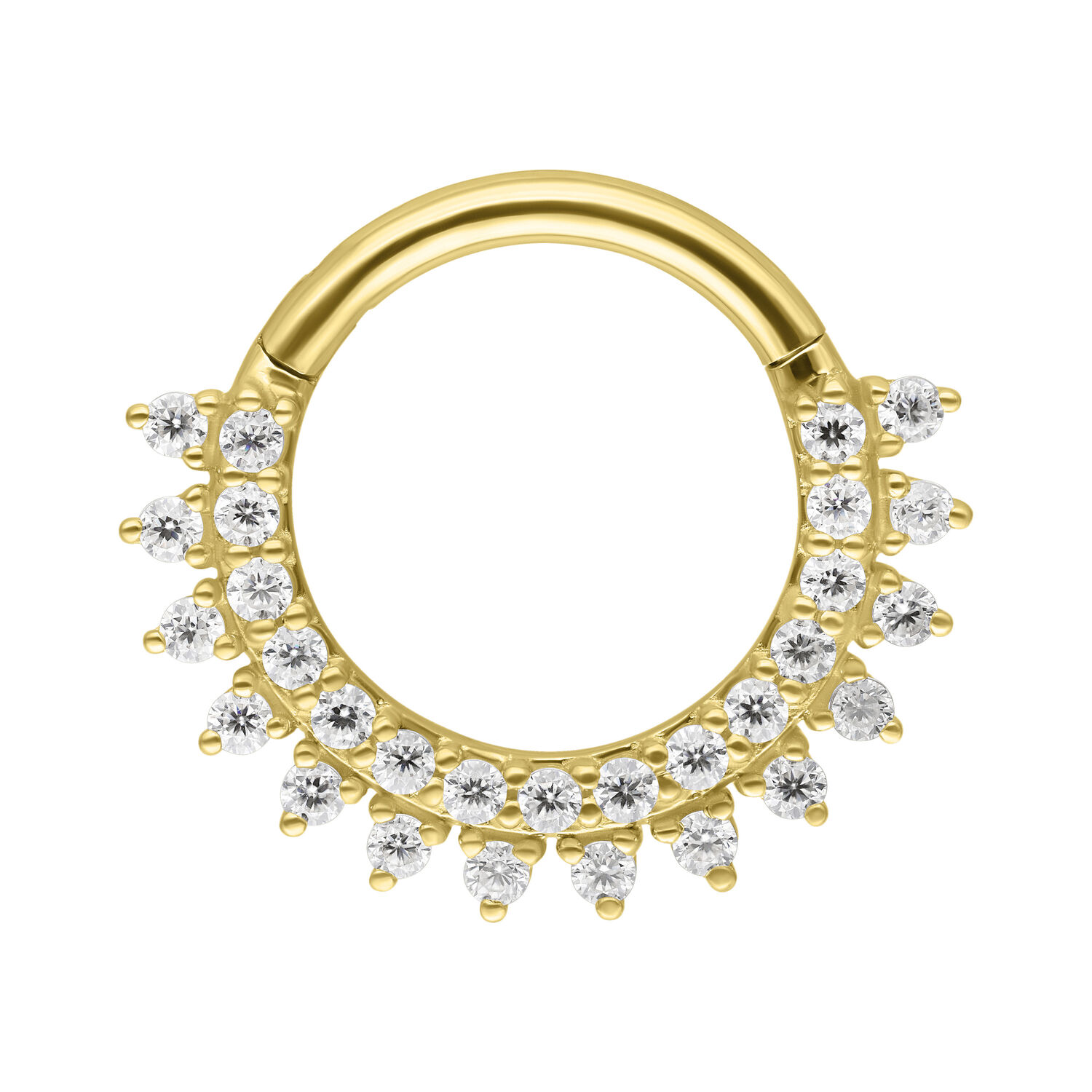 Anello da setto in oro con pietre di moissanite su sfondo bianco