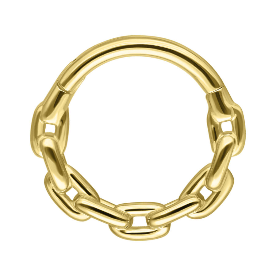Anello a catena in oro 14K di alta qualità per setto su sfondo bianco