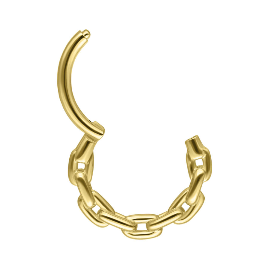 Anello a catena dorato in oro 14K su sfondo bianco