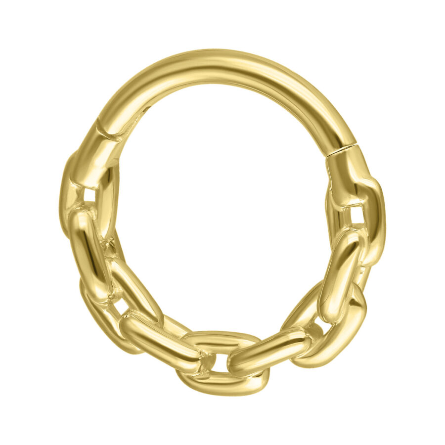 Anello da setto in oro 585 con design a catena su sfondo bianco