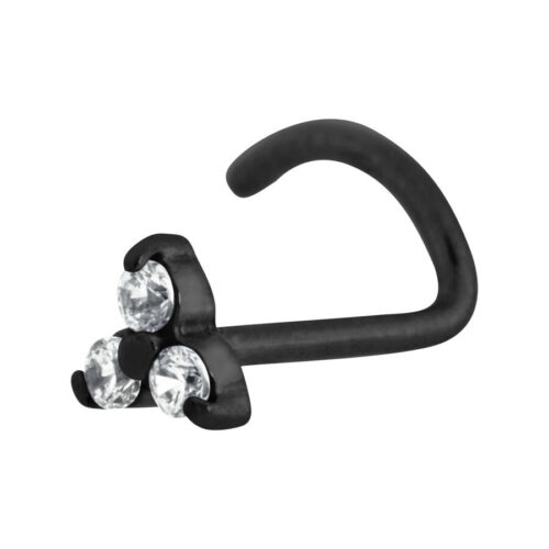 Piercing al naso Trinity nero in acciaio chirurgico con tre pietre cristalline