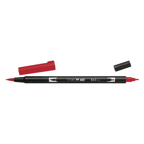 Tombow Dual Brush Pen rosso con due punte su sfondo bianco
