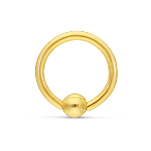 Anello a sfera di serraggio in oro 18K su sfondo bianco