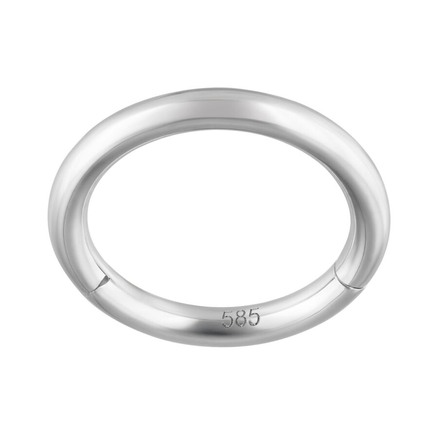 Elegante anello a cerniera in oro bianco 14K su sfondo bianco