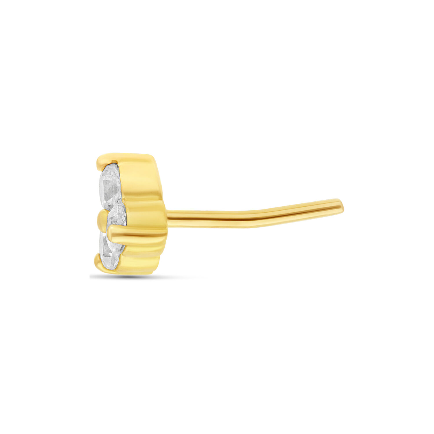 Attacco Push Fit Trinity in oro 18K con cristalli chiari su sfondo bianco