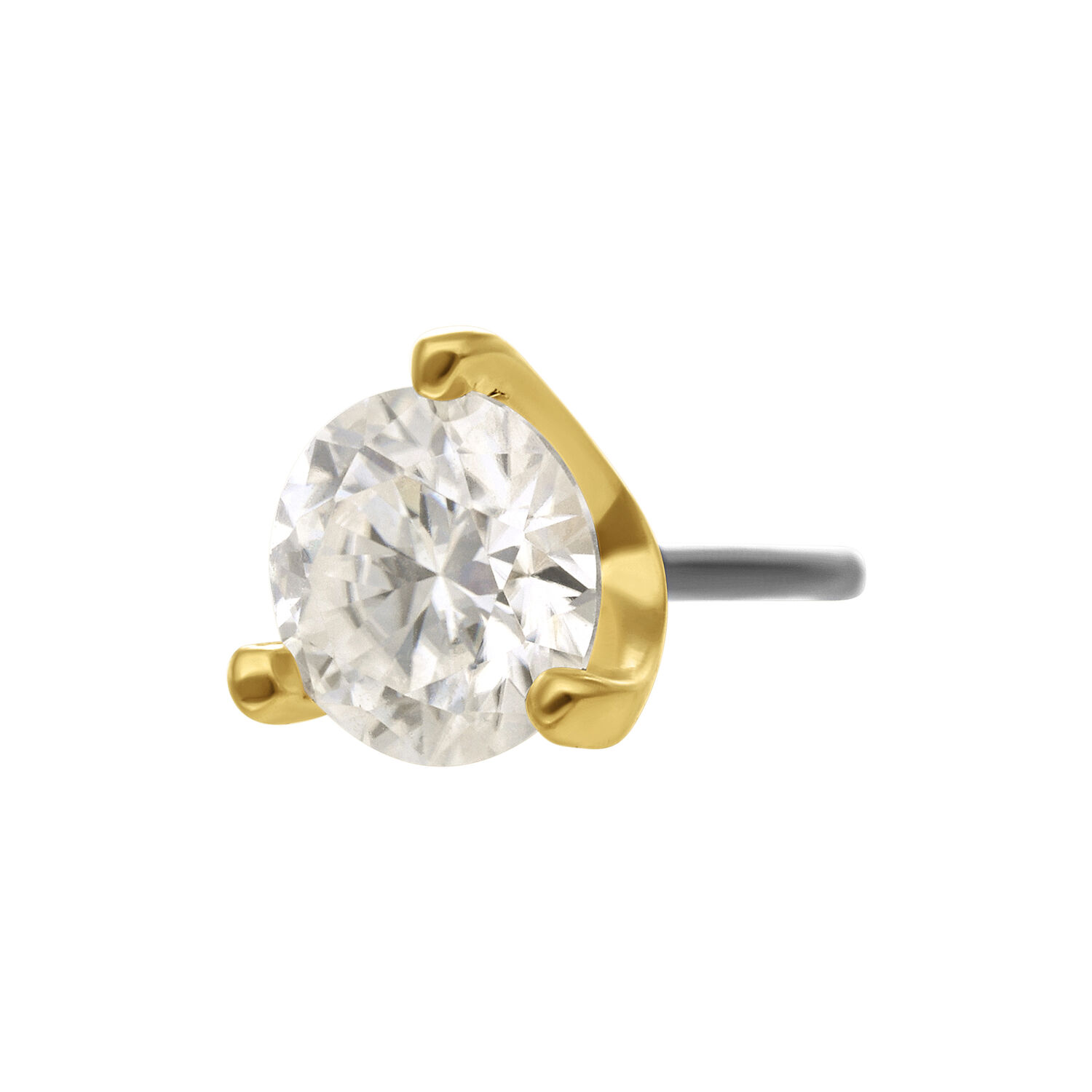 Moissanite rotondo in montatura d'oro 14K su sfondo neutro