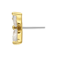 14K Oro Moissanite Attacco a Farfalla Attacco a farfalla dorato con cristalli chiari su sfondo bianco