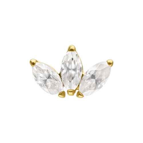 Lotus d'oro con tre pietre di moissanite chiare