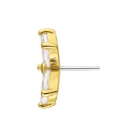 14K Gold Moissanite Fiore Push Fit Vista laterale di un fiore dorato con cristalli chiari su sfondo bianco