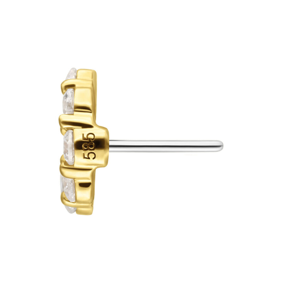Inserto push-fit dorato con cristalli di moissanite chiari su sfondo bianco