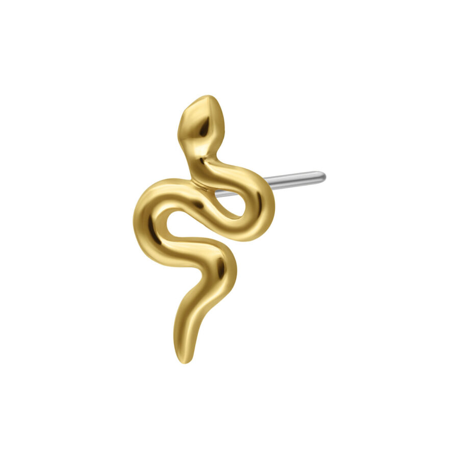 Serpente d'oro in 14K per piercing Push-Fit su sfondo bianco