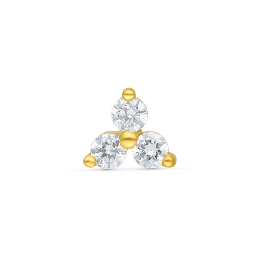 14K Gold Trinity con cristalli Trinity dorato con tre cristalli chiari su sfondo bianco