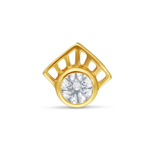 Attacco per piercing in oro con cristallo chiaro su sfondo bianco