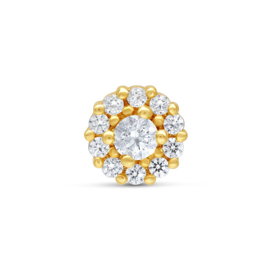 Accessorio dorato con cristalli chiari su sfondo bianco