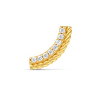 14K Gold attacco con cristalli, 0,8 mm Attacco dorato con sei cristalli chiari su sfondo bianco