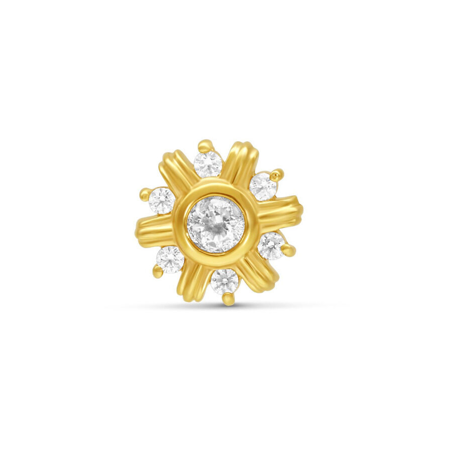 14K Oro Girasole Con Cristalli Attacco a forma di girasole in oro con cristalli chiari su sfondo bianco