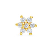 Fiore dorato in oro 14K con cristalli chiari su sfondo bianco