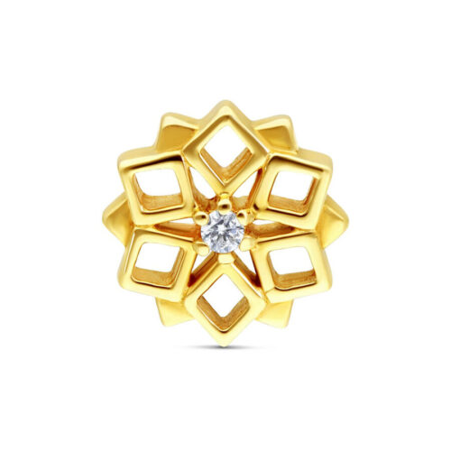 Kaleidoscopio d'oro in 14K con cristallo chiaro su sfondo bianco