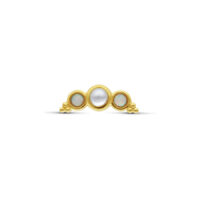 Attacco per piercing in oro con opale sintetico e perla su sfondo bianco