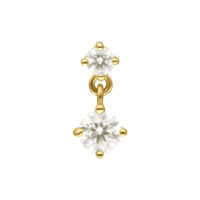 14K Oro Moissanite Montatura con Pendente Montatura dorata con due cristalli di moissanite su sfondo bianco